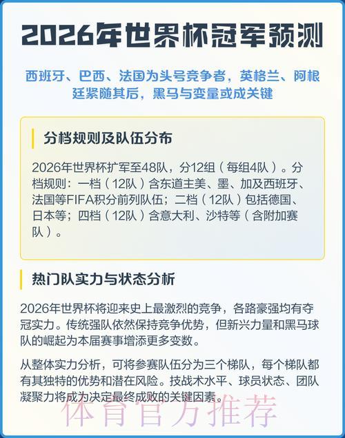 2026年世界杯夺冠热门球队预测排名